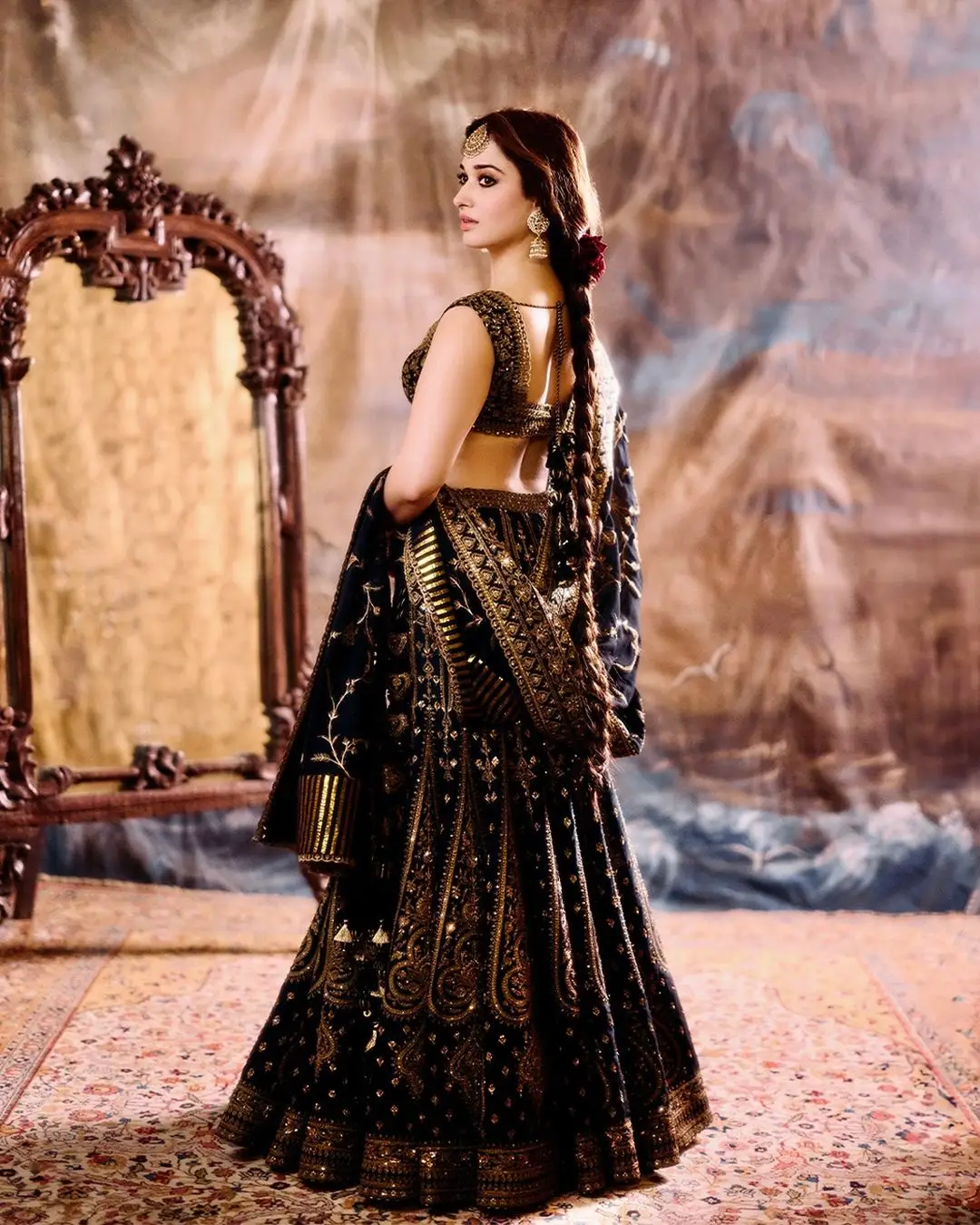 Tamanna Bhatia Stills in Beautiful Black Designer Lehenga Choli